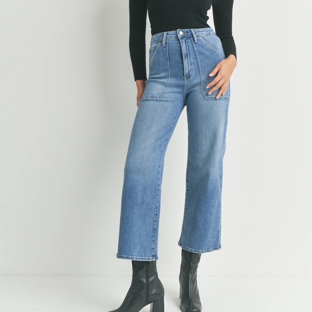 Just Black Denim Patch Pocket Wide Leg Jeans